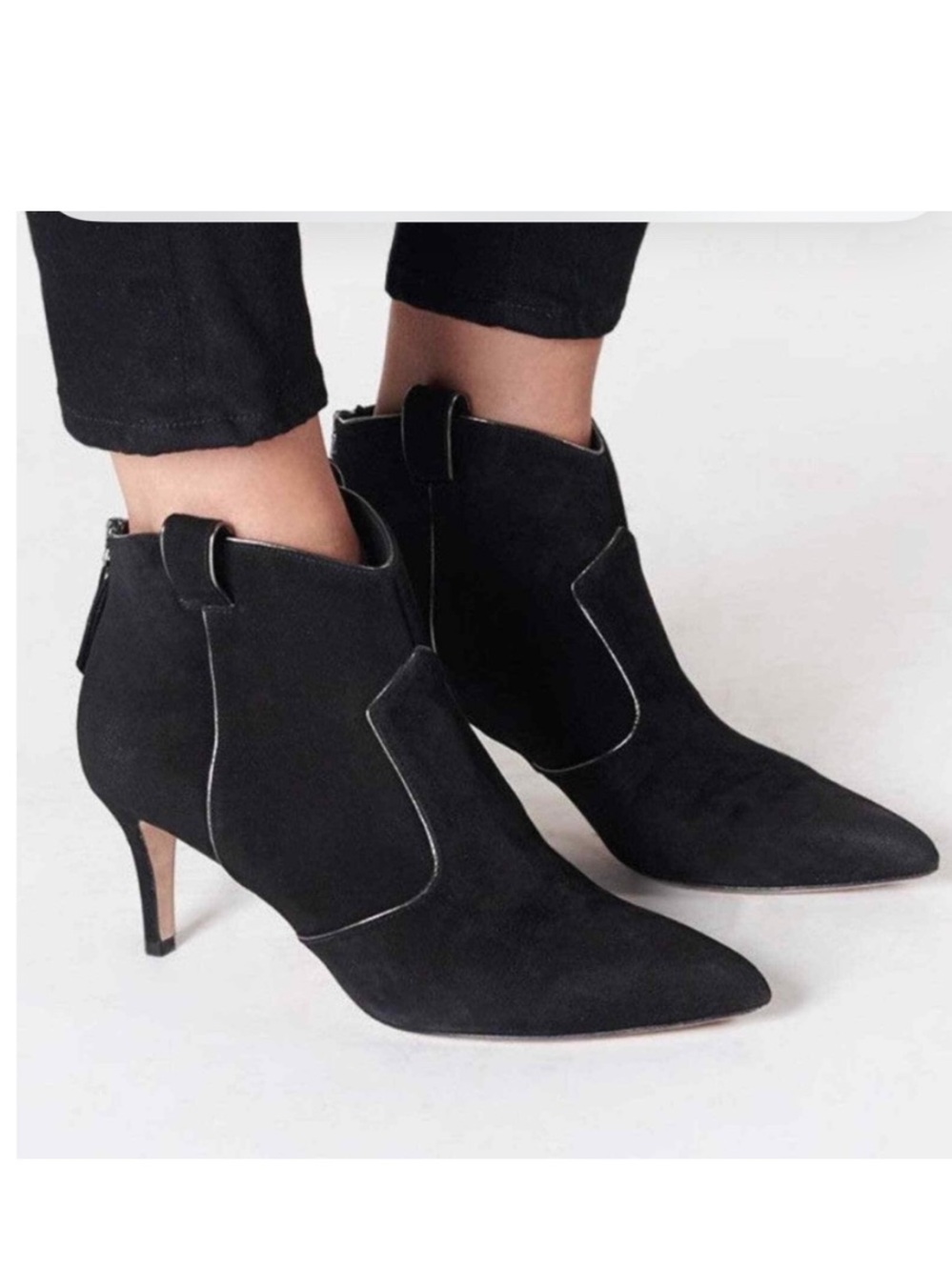 Veronica Beard Lexi Ankle Boots Western Heeled Bootie Black Suede US size 7.5